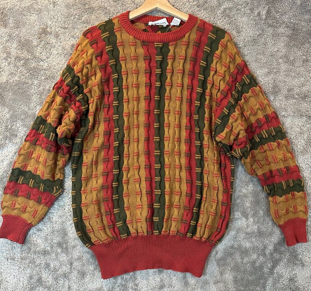 Vintage Weathervane 3D Knit Stripe Sweater L Large Men's Cosby Coogi Style